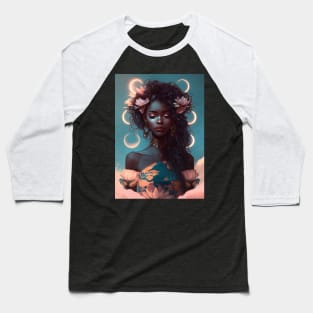 Aesthetic Beautiful Black Woman Moon Phase Baseball T-Shirt